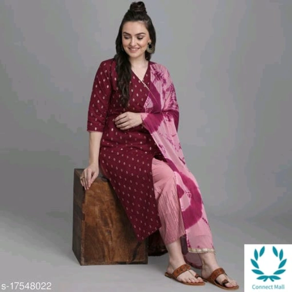 Women Cotton Straight Printed Long Kurti With Palazzos - XXL